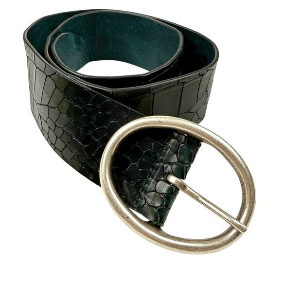 Orciani Croc Embossed Black Leather Belt Silver Buckle Made in Italy 75 US XS/2